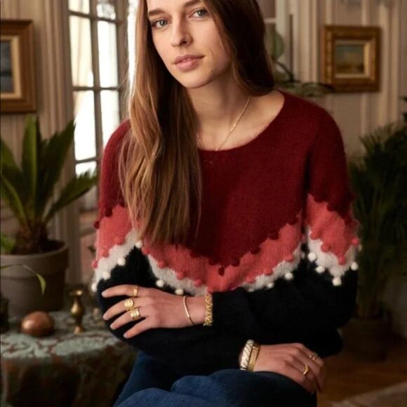 Sezane Elie Pom Pom Knit Jumper Size Small - Picture 2 of 9